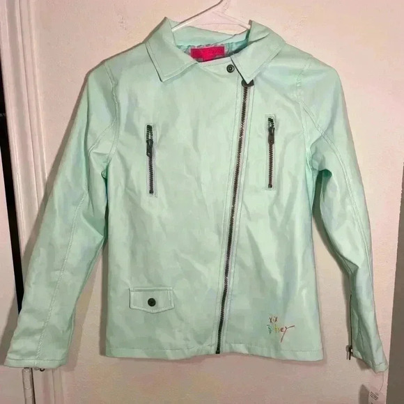 Betsey Johnson Girls Betsey Johnson Faux Leather Blue Jacket Nwt Sz 14 - Picture 1 of 10